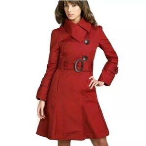 Soia And Kyo Like New Cardinal Red Belted Trench Coat - Sz Petite SM